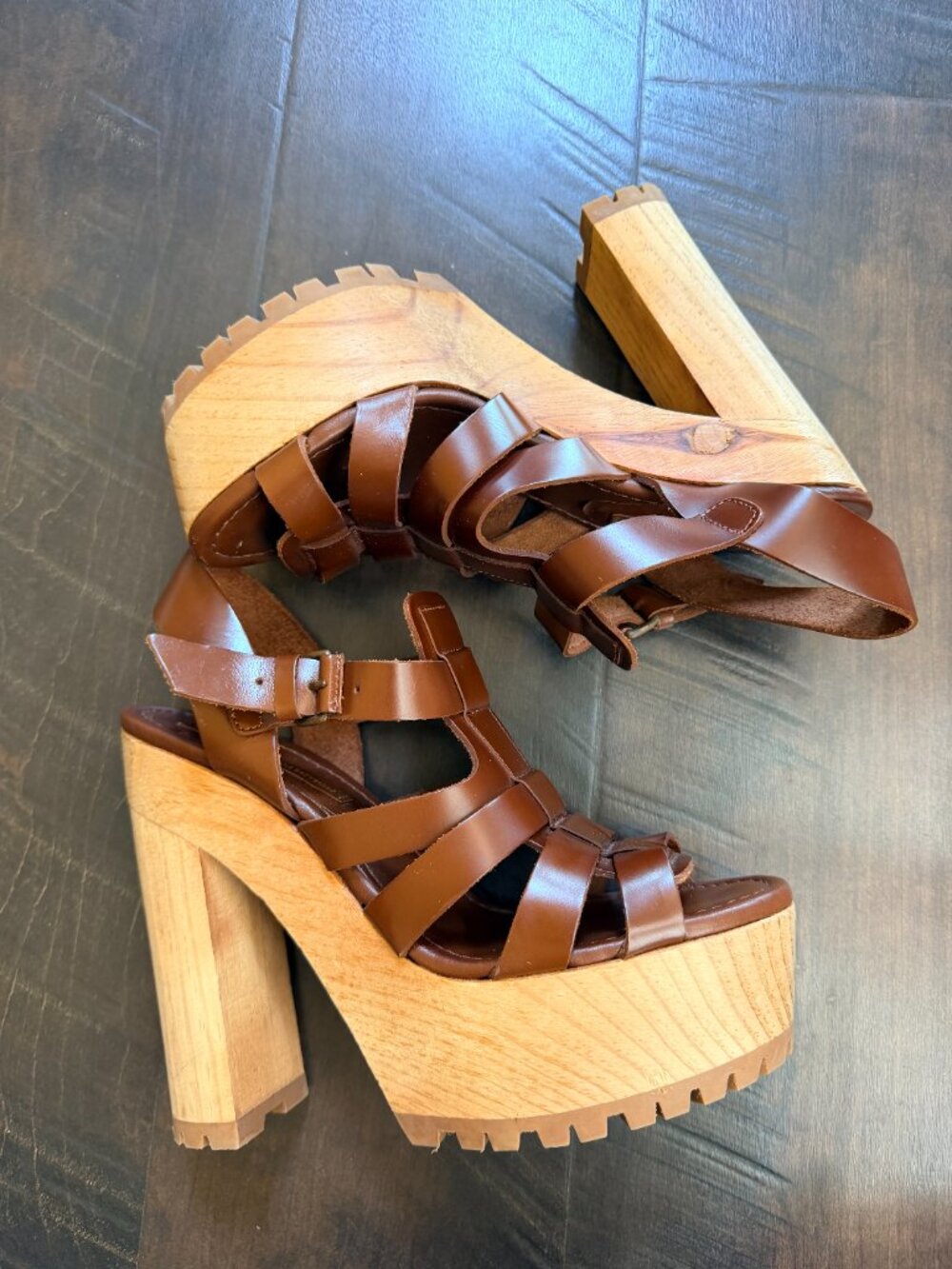 Women Zara Collection Brown Strapped Leather Sandals Size 8 - Picture 11 of 13
